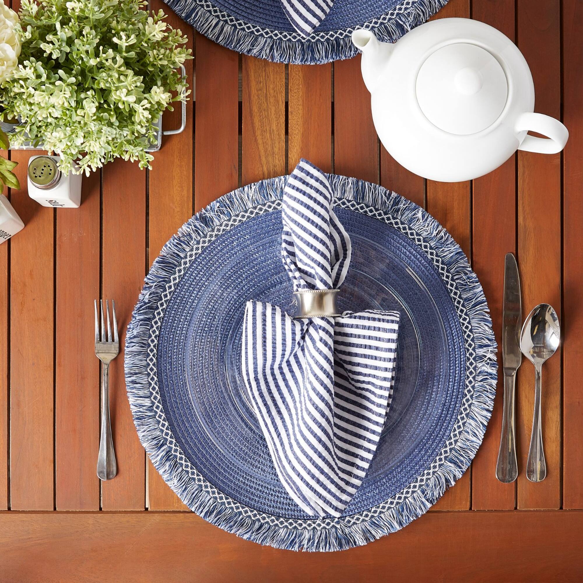 DII® 15" Round Nautical Blue Fringed Placemat Set, 6ct.